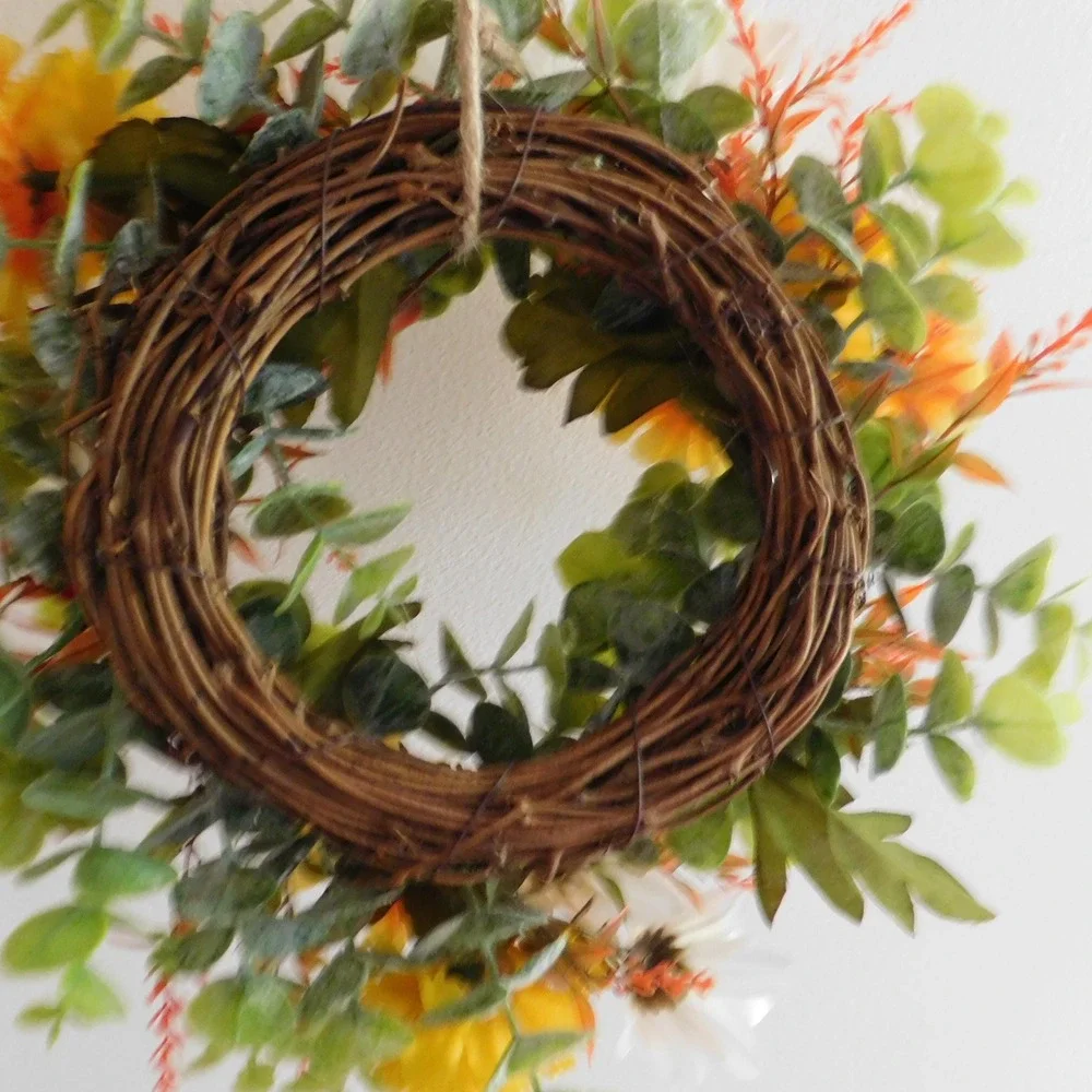 Mini Fall Wreath, Candle Ring, Grapevine Wreath, Year Round Cabinet Decor MIrror